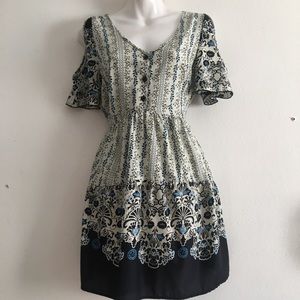 Band Of Gypsies Floral Design Open Shoulder Dress